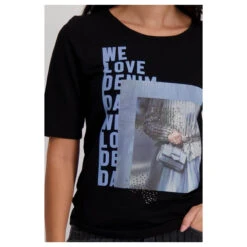 Monari Damen T-Shirt Black Glitter Blue Print 11 Monari Damen T-Shirt Black Glitter Blue Print -Modezauber Günstiges Geschäft monari denim love t shirt schwarz 999 model detail
