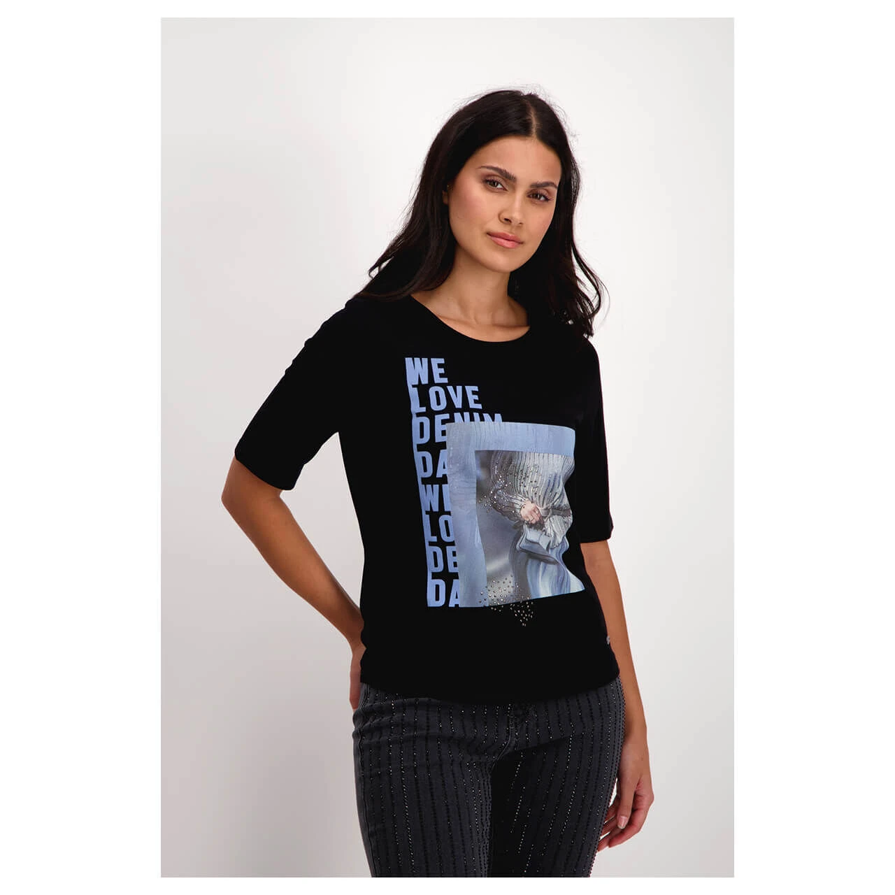 Monari Damen T-Shirt Black Glitter Blue Print 3 Monari Damen T-Shirt Black Glitter Blue Print – Bild 3