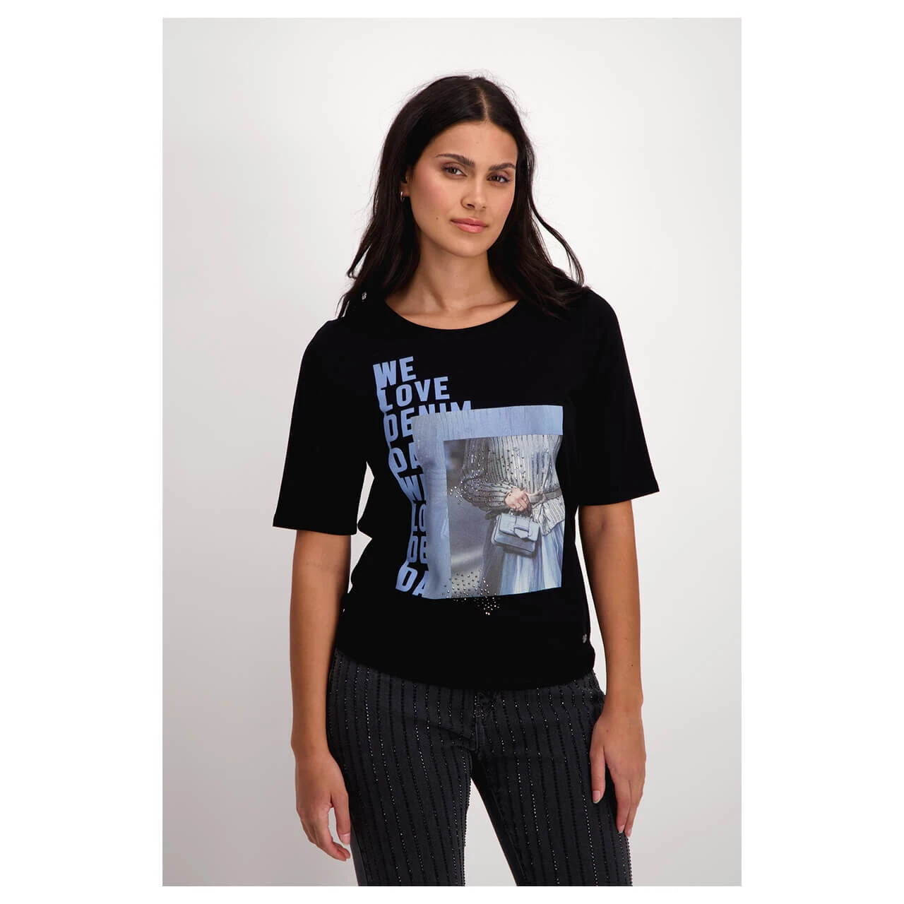 Monari Damen T-Shirt Black Glitter Blue Print 2 Monari Damen T-Shirt Black Glitter Blue Print – Bild 2