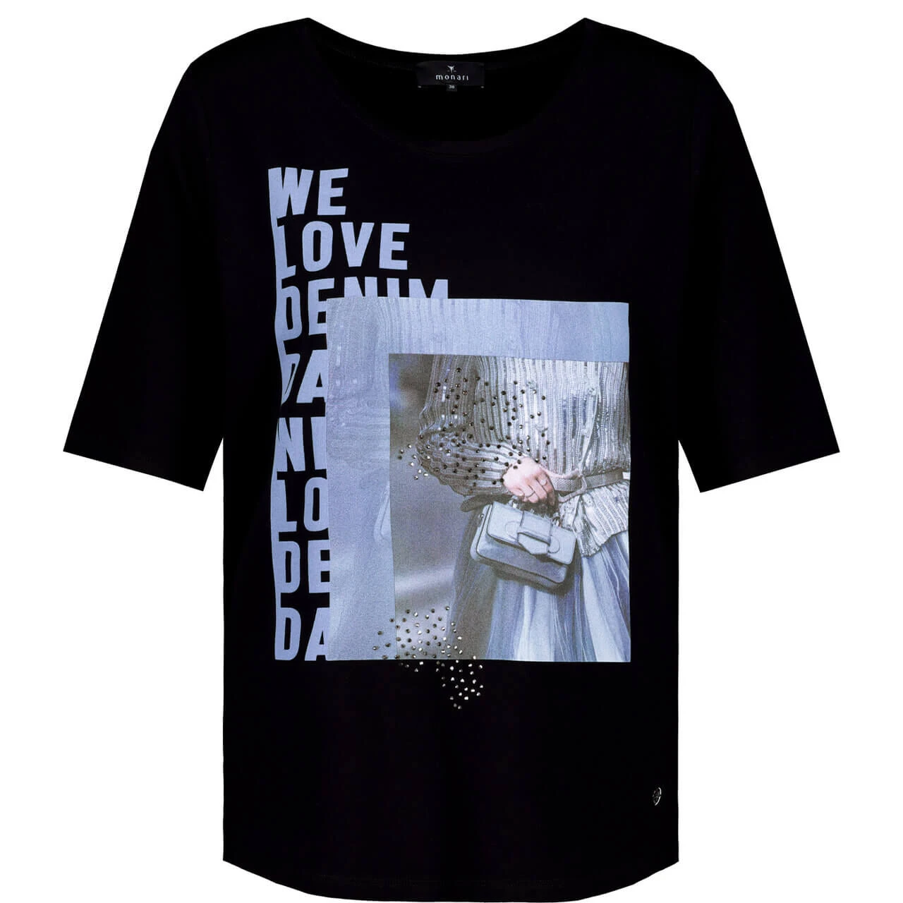 Monari Damen T-Shirt Black Glitter Blue Print 1 Monari Damen T-Shirt Black Glitter Blue Print