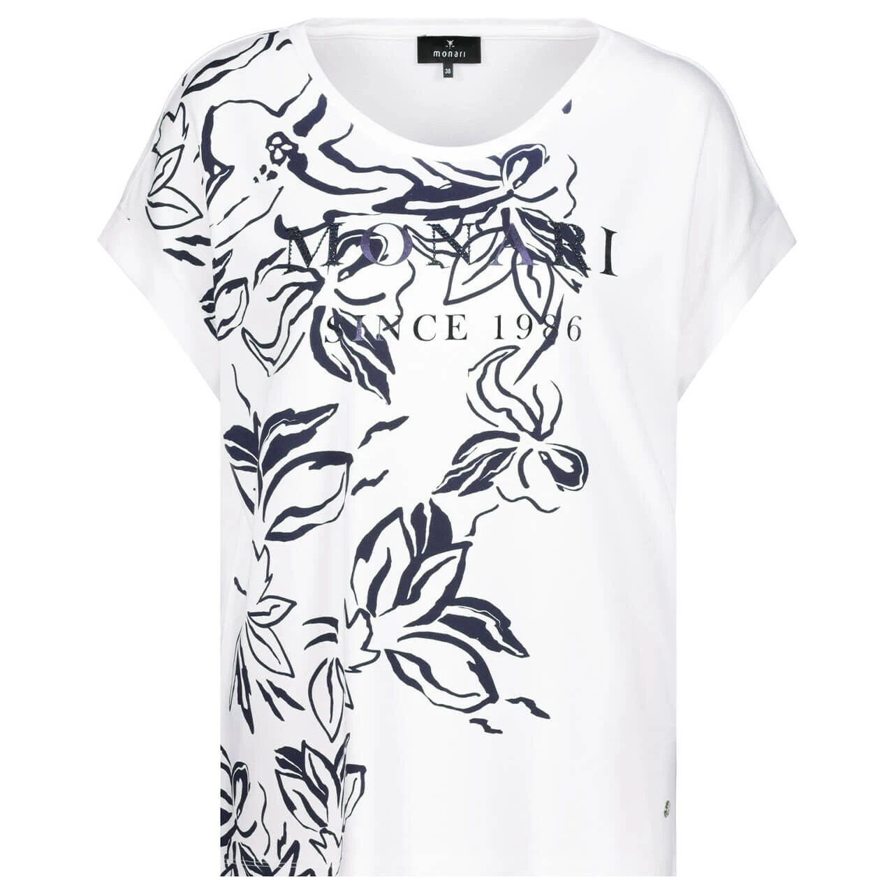 Monari Damen T-Shirt White Black Flowers 1 Monari Damen T-Shirt White Black Flowers