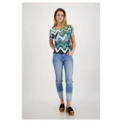 Monari Damen T-Shirt Fresh Mint Print -Modezauber Günstiges Geschäft monari shirt blau gruen 614 ansicht model