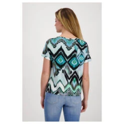 Monari Damen T-Shirt Fresh Mint Print -Modezauber Günstiges Geschäft monari shirt blau gruen 614 ansicht model hinten