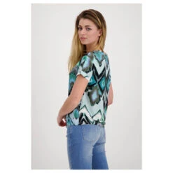 Monari Damen T-Shirt Fresh Mint Print -Modezauber Günstiges Geschäft monari shirt blau gruen 614 ansicht model seitlich