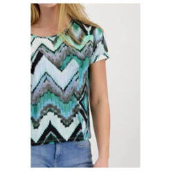 Monari Damen T-Shirt Fresh Mint Print -Modezauber Günstiges Geschäft monari shirt blau gruen 614 detail model vorn