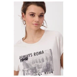 Monari Damen T-Shirt Marble Glitter Print -Modezauber Günstiges Geschäft monari t shirt beige 115 model detail vorne