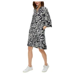 S.Oliver Damen 3/4 Arm Kleid Navy Printed -Modezauber Günstiges Geschäft s oliver bluse schwarz 59a1 model vorne