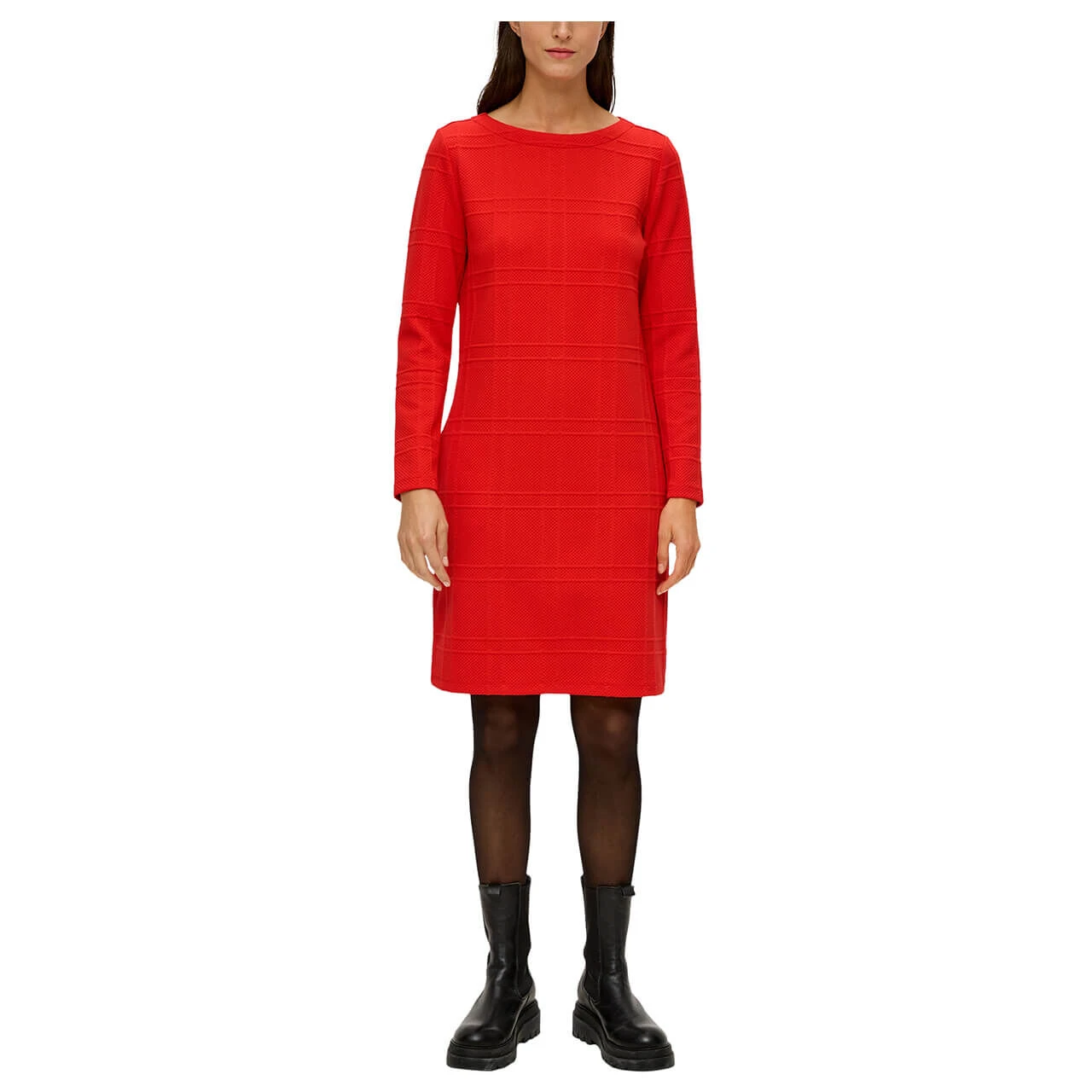 S.Oliver Damen Langarm Kleid Red Structured 2 S.Oliver Damen Langarm Kleid Red Structured – Bild 2