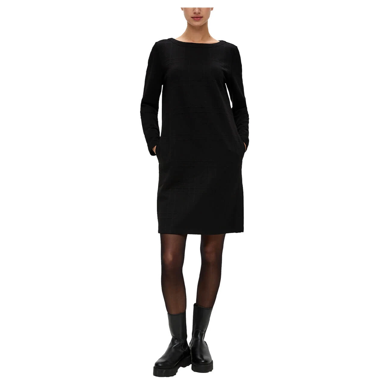 S.Oliver Damen Langarm Kleid Black Structured 2 S.Oliver Damen Langarm Kleid Black Structured – Bild 2
