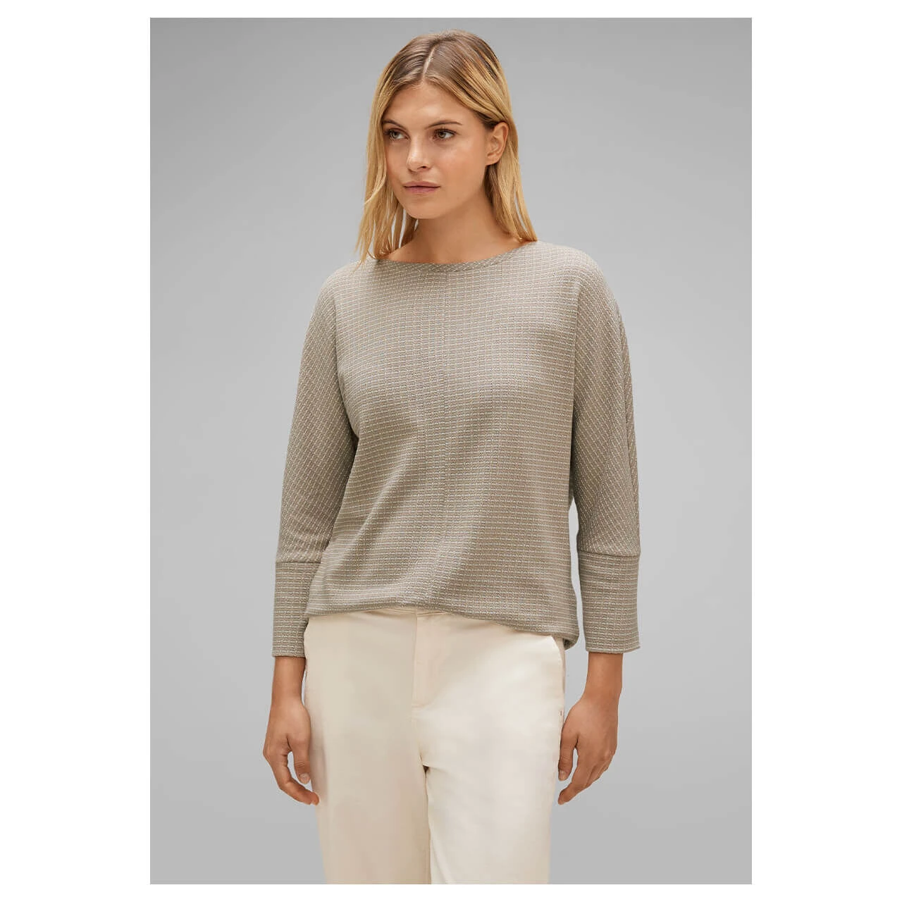 Street One Damen 3/4 Arm Pullover 2-Color Knit Look Sand Melange 2 Street One Damen 3/4 Arm Pullover 2-Color Knit Look Sand Melange – Bild 2