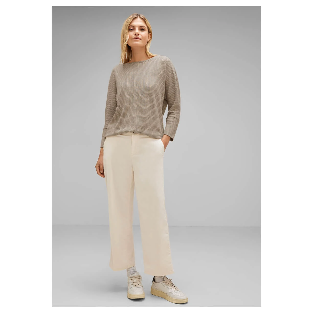 Street One Damen 3/4 Arm Pullover 2-Color Knit Look Sand Melange 4 Street One Damen 3/4 Arm Pullover 2-Color Knit Look Sand Melange – Bild 4