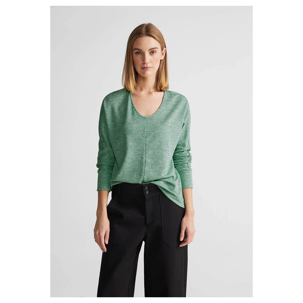 Street One Damen Langarm Shirt 2-Color Structure Fresh Green Melange 2 Street One Damen Langarm Shirt 2-Color Structure Fresh Green Melange – Bild 2