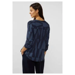 Street One Bamika Damen Langarm Bluse Deep Blue Printed Graphic Print -Modezauber Günstiges Geschäft street one bamika grafic print bluse blau 21238 hinten