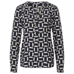 Street One Bamika Damen Langarm Bluse Deep Dark Blue Printed