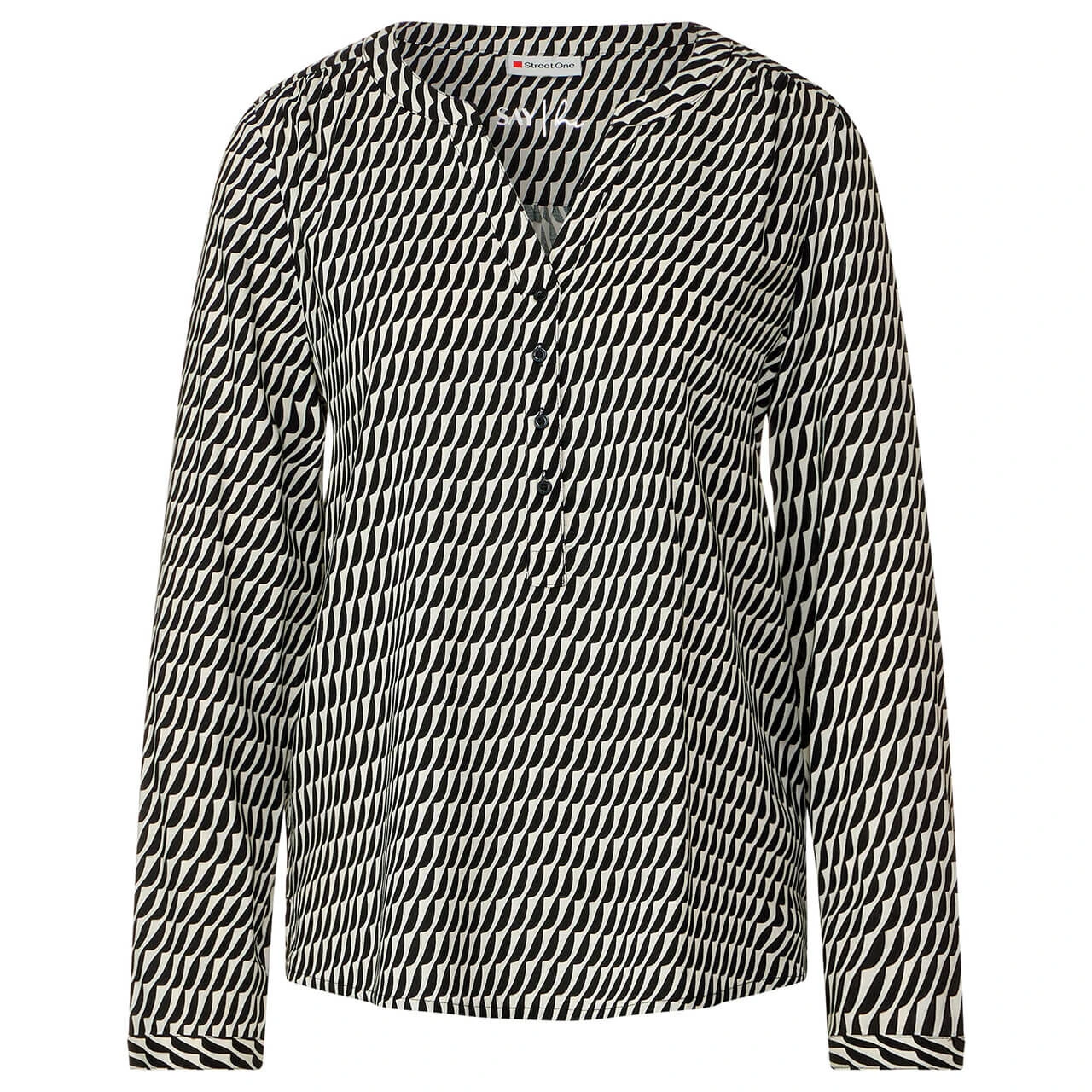 Street One Damen Langarm Bluse Bamika Black White Printed 1 Street One Damen Langarm Bluse Bamika Black White Printed