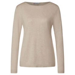 Street One Damen Pullover Basic U-Boat Sweater Sand Melange