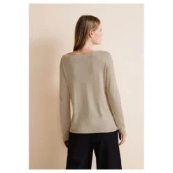 Street One Damen Pullover Basic U-Boat Sweater Sand Melange -Modezauber Günstiges Geschäft street one basic u boat sweate pullover beige 15379 model hinten