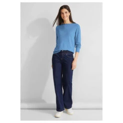 Street One Damen Pullover Basic U-Boat Sweater Light Blue Melange -Modezauber Günstiges Geschäft street one basic u boat sweater pullover blue 15515 model