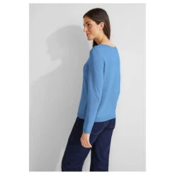 Street One Damen Pullover Basic U-Boat Sweater Light Blue Melange -Modezauber Günstiges Geschäft street one basic u boat sweater pullover blue 15515 model seite