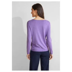Street One Damen Pullover Basic U-Boat Sweater Shiny Lilac Melange -Modezauber Günstiges Geschäft street one basic u boat sweater pullover violett 15153 model hinten