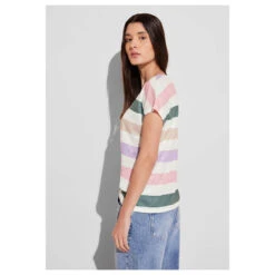 Street One Damen T-Shirt Big Multicolor Stripe Off White 7 Street One Damen T-Shirt Big Multicolor Stripe Off White -Modezauber Günstiges Geschäft street one big multicolor striped shirt weiss 30108 model seite