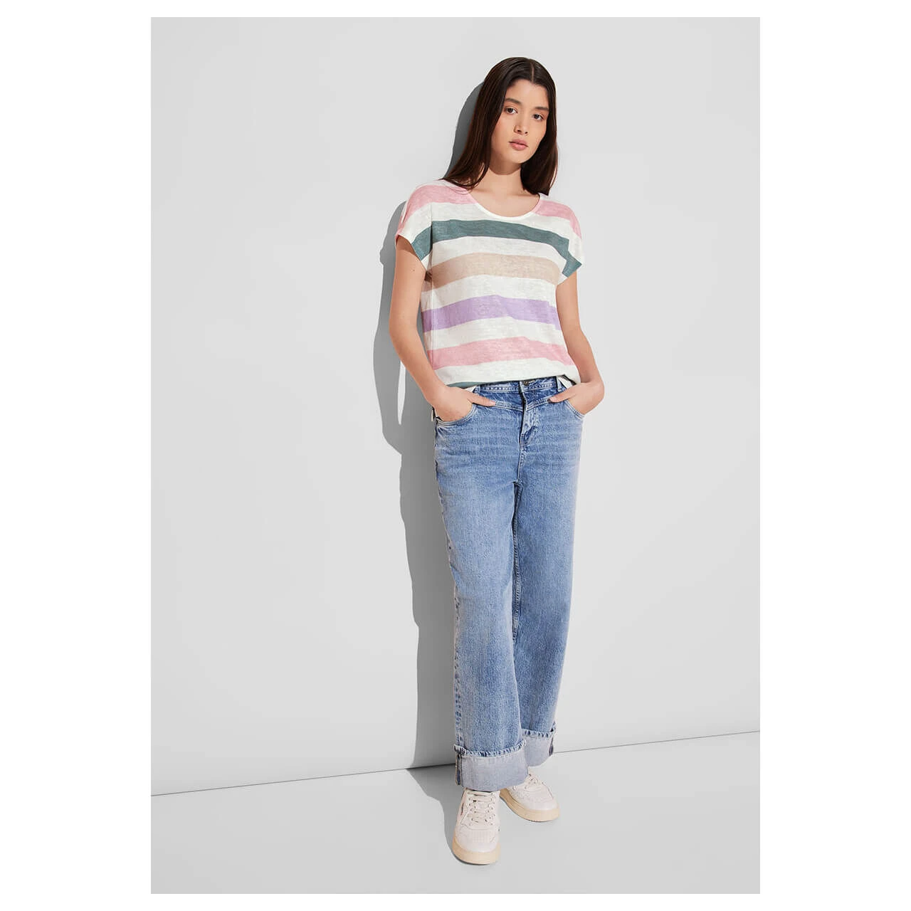 Street One Damen T-Shirt Big Multicolor Stripe Off White 4 Street One Damen T-Shirt Big Multicolor Stripe Off White – Bild 4