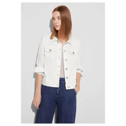 Bestseller -Modezauber Günstiges Geschäft street one denim jacket jeansjacke optic white 15721 model vorne