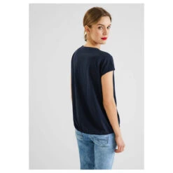 Street One Jersey T-Shirt Deep Blue -Modezauber Günstiges Geschäft street one jersey split neck shirt blau 11238 hinten