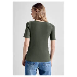 Cecil Damen T-Shirt Lena Cool Khaki -Modezauber Günstiges Geschäft street one lena t shirt cool khaki 15747 model hinten