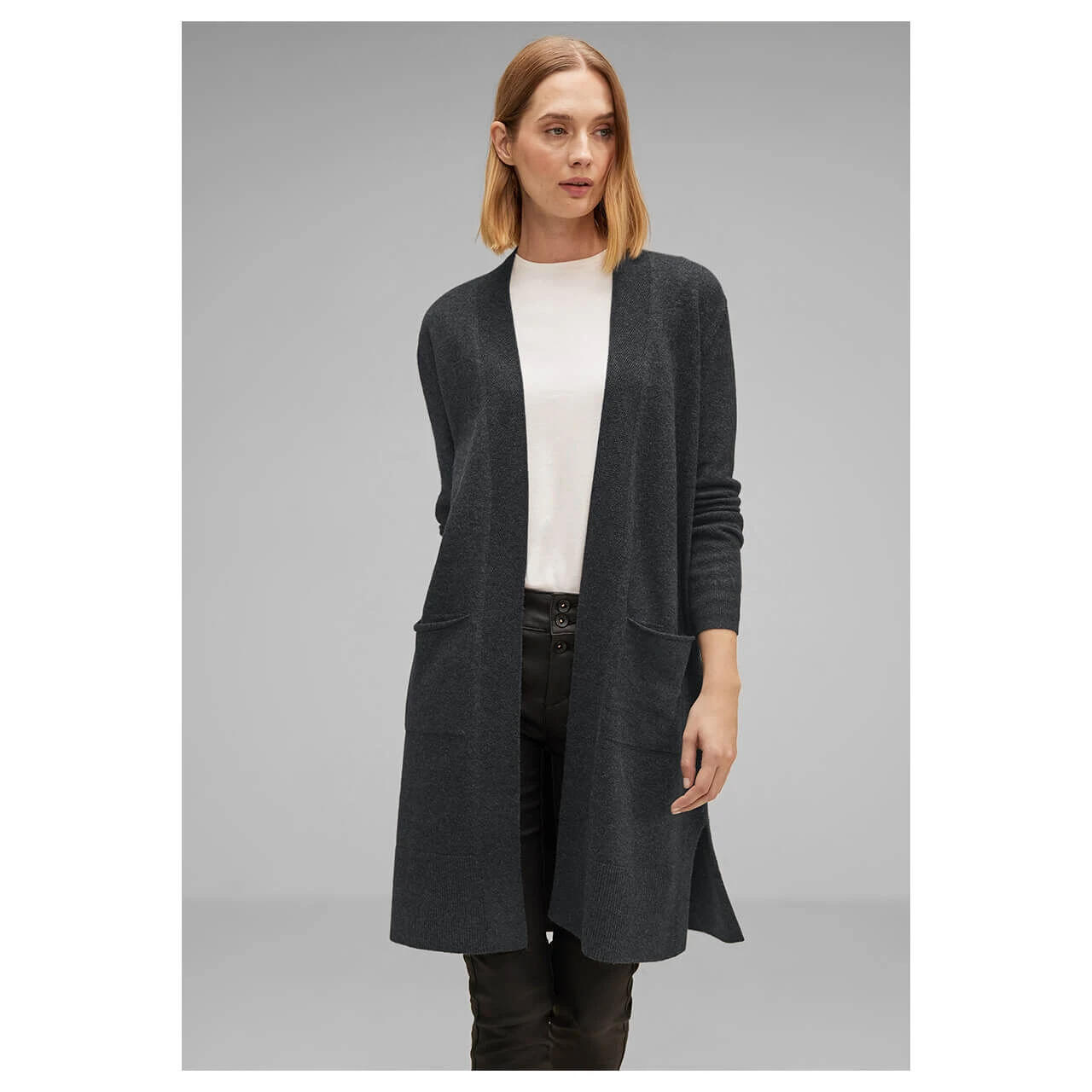 Street One Damen Long Strickjacke Open Cardigan Anthracite Melange 2 Street One Damen Long Strickjacke Open Cardigan Anthracite Melange – Bild 2