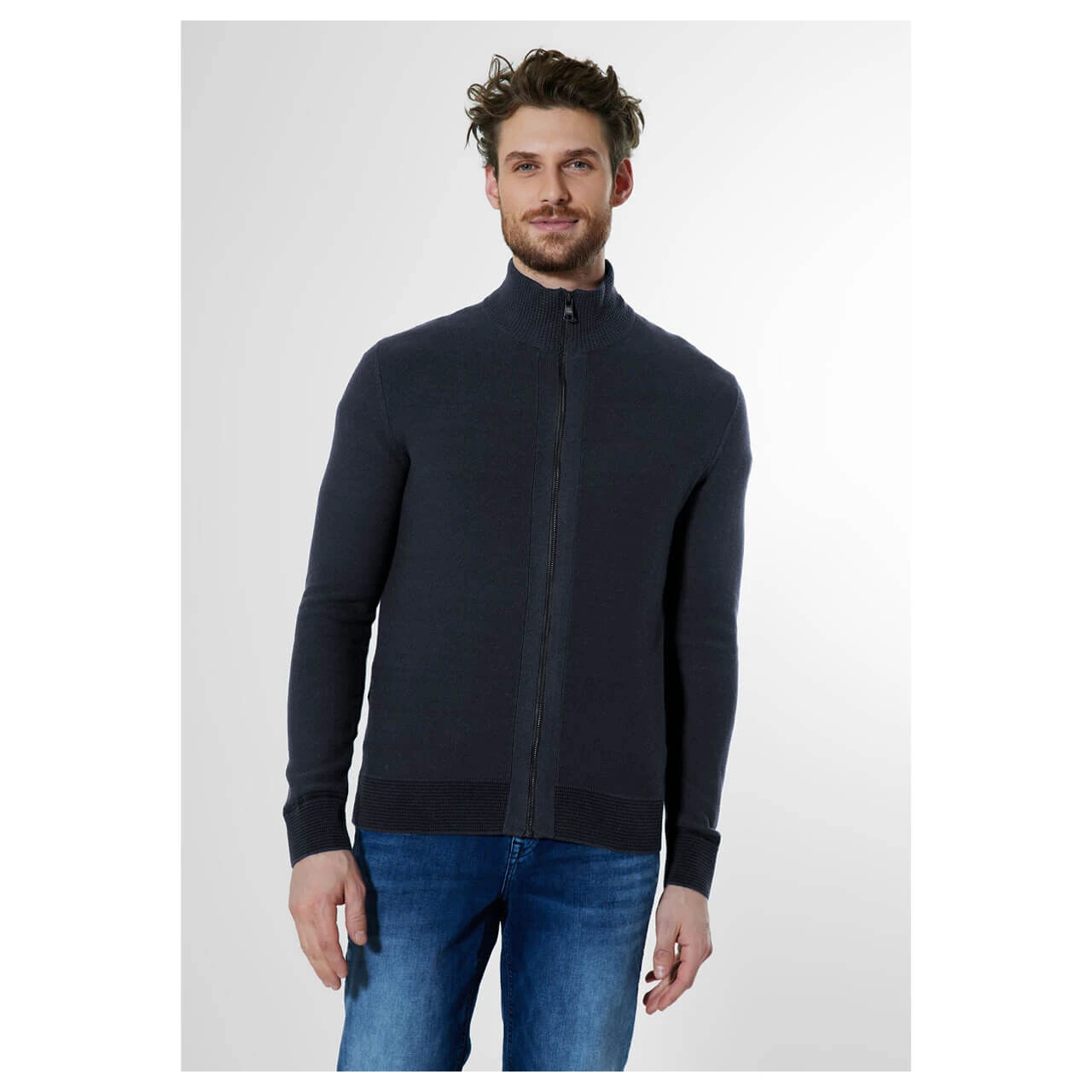 Street One Men Structured Knitted Zip Strickjacke Night Blue 2 Street One Men Structured Knitted Zip Strickjacke Night Blue – Bild 2