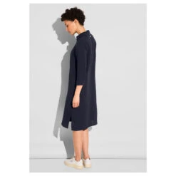 Street One Damen 3/4 Arm Kleid Musselin Shirt Dress Navy Blue -Modezauber Günstiges Geschäft street one muslin shirt dress solid blusenkleid blau 11238 model seite