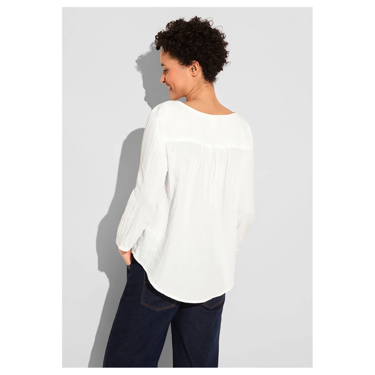 Street One Damen 3/4 Arm Bluse Musselin Buttoned Roundneck Off White 3 Street One Damen 3/4 Arm Bluse Musselin Buttoned Roundneck Off White – Bild 3