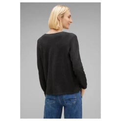 Street One Damen Strickjacke Jacy Dark Anthracite Melange -Modezauber Günstiges Geschäft street one new jacy shirtjacke grau 11498 model hinten