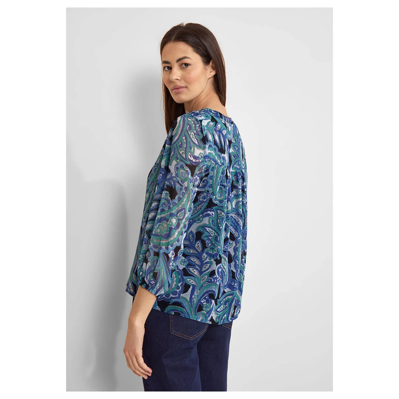 Street One Damen 3/4 Arm Bluse Printed Chiffon Intense Aqua 3 Street One Damen 3/4 Arm Bluse Printed Chiffon Intense Aqua – Bild 3