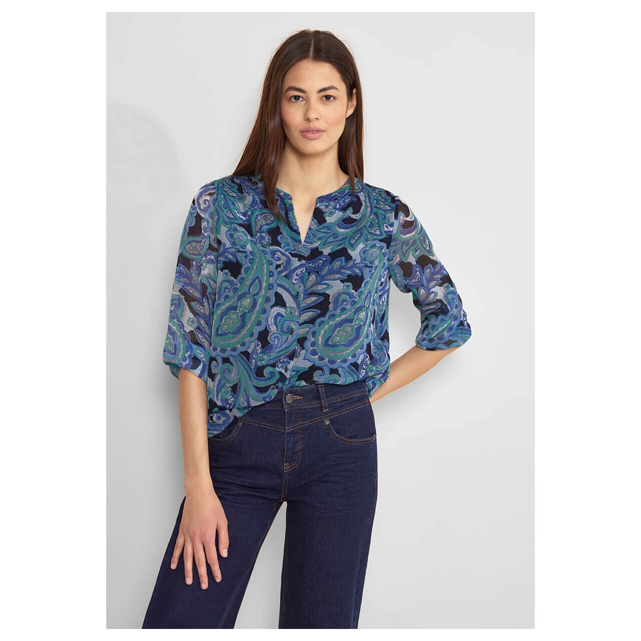 Street One Damen 3/4 Arm Bluse Printed Chiffon Intense Aqua 2 Street One Damen 3/4 Arm Bluse Printed Chiffon Intense Aqua – Bild 2