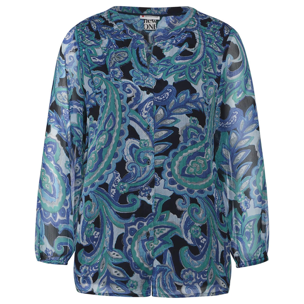 Street One Damen 3/4 Arm Bluse Printed Chiffon Intense Aqua 1 Street One Damen 3/4 Arm Bluse Printed Chiffon Intense Aqua