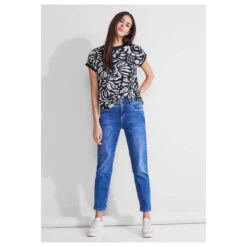 Street One Damen T-Shirt Printed Mat-Mix Deep Blue -Modezauber Günstiges Geschäft street one printed mat mix shirt blau 21238 model