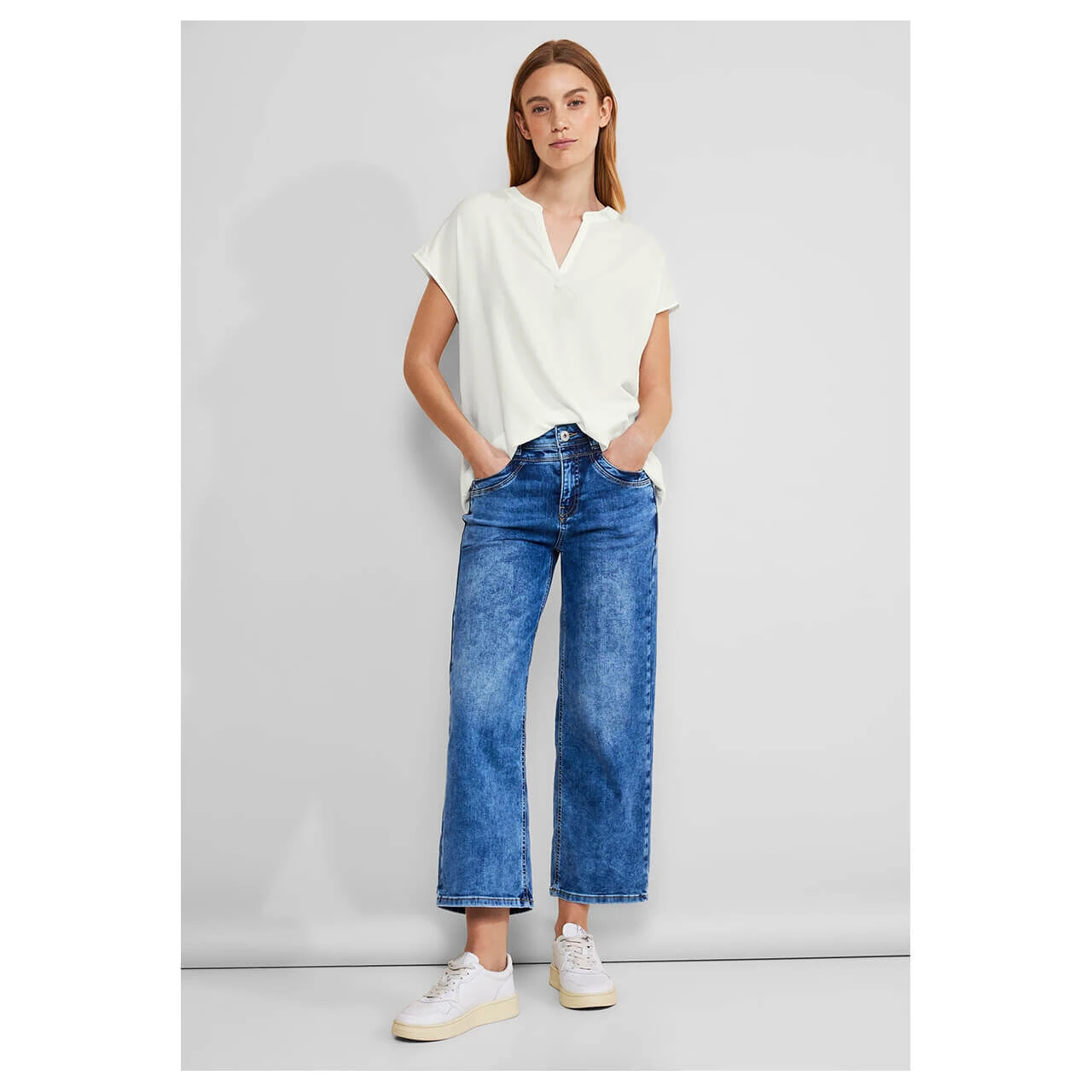 Street One Damen Kurzarm Bluse Splitneck Off White 4 Street One Damen Kurzarm Bluse Splitneck Off White – Bild 4