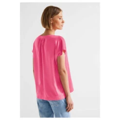 Street One Damen Kurzarm Bluse Berry Rose 7 Street One Damen Kurzarm Bluse Berry Rose -Modezauber Günstiges Geschäft street one shirtblouse splitneck shirt magenta 14647 ansicht model hinten