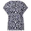 Street One Damen Kurzarm Bluse Splitneck Marine Blue