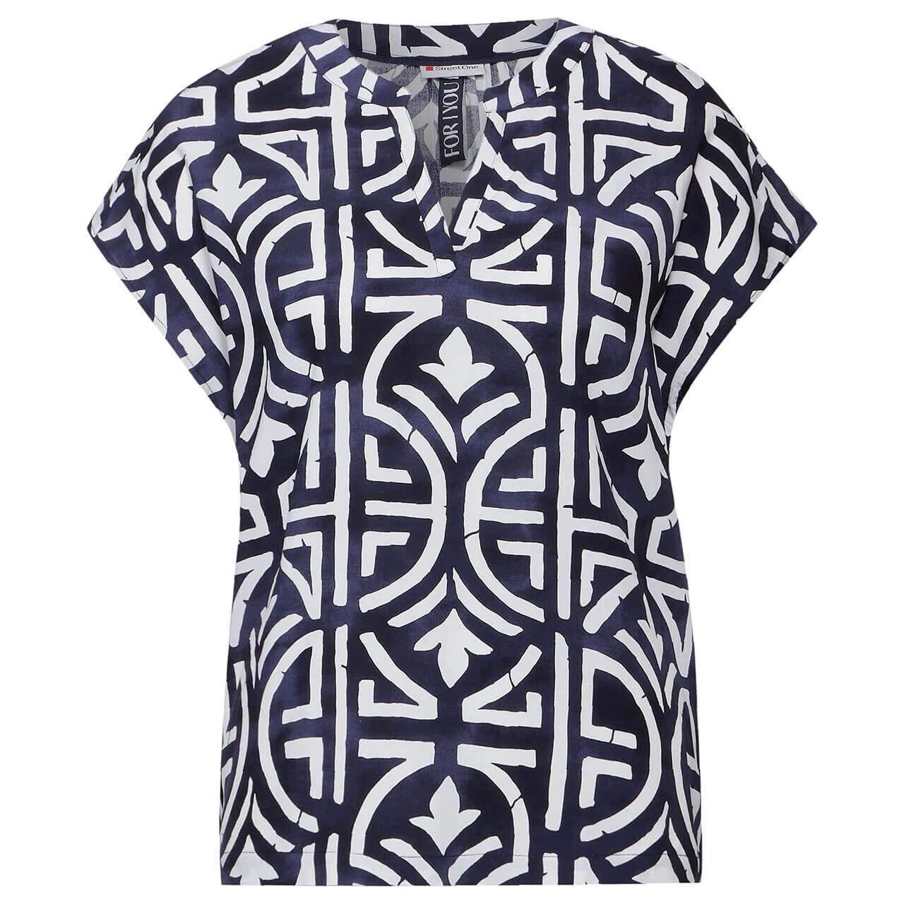 Street One Damen Kurzarm Bluse Splitneck Marine Blue 1 Street One Damen Kurzarm Bluse Splitneck Marine Blue