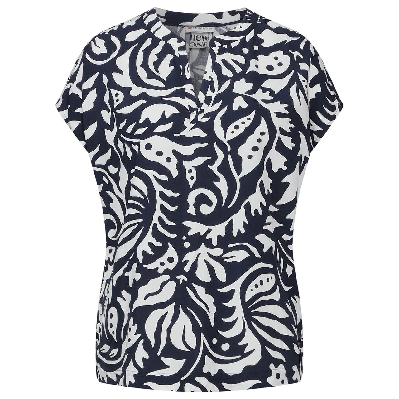 Street One Damen Kurzarm Bluse Splitneck Deep Blue 1 Street One Damen Kurzarm Bluse Splitneck Deep Blue