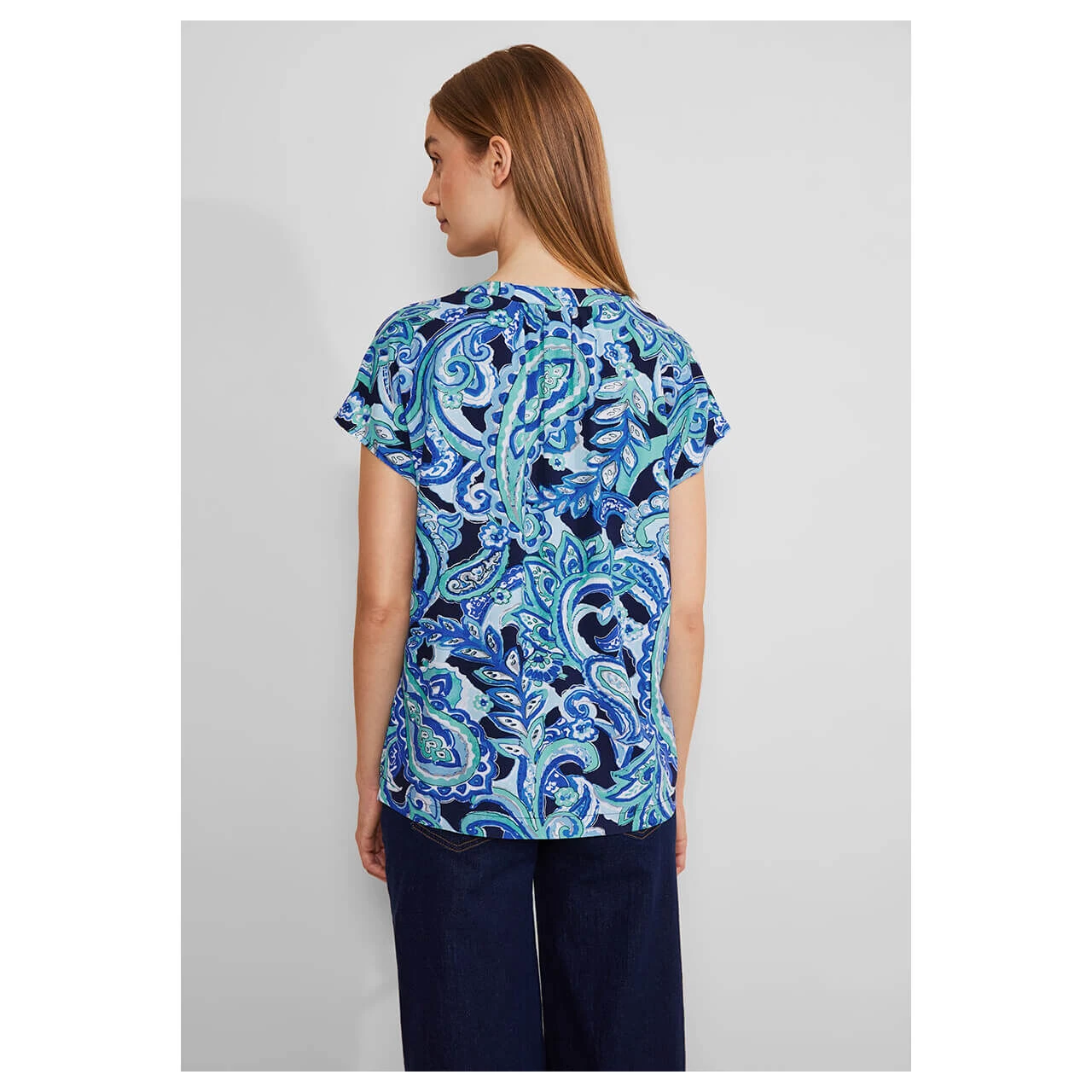 Street One Damen Kurzarm Bluse Splitneck Intense Aqua 3 Street One Damen Kurzarm Bluse Splitneck Intense Aqua – Bild 3