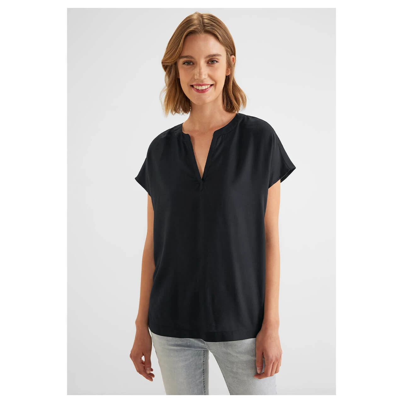 Street One Damen Kurzarm Bluse Deep Black 2 Street One Damen Kurzarm Bluse Deep Black – Bild 2