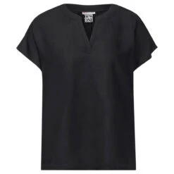 Street One Damen Kurzarm Bluse Splitneck Black