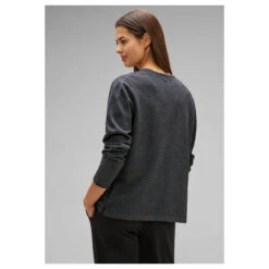 Street One Damen Strickjacke Short Open Cardigan Anthracite Melange -Modezauber Günstiges Geschäft street one short open cardigan grau 11498 ansicht model hinten