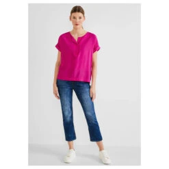 Street One Damen Kurzarm Bluse Nu Pink With Flap -Modezauber Günstiges Geschäft street one solid blouse flap placket bluse rosa 14717 vorne