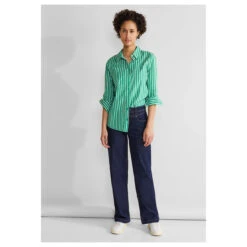 Street One Damen Langarm Bluse Striped Business Fresh Green -Modezauber Günstiges Geschäft street one striped business blouse hemdbluse gruen 35376 model