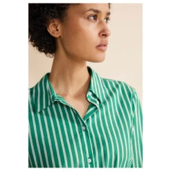 Street One Damen Langarm Bluse Striped Business Fresh Green -Modezauber Günstiges Geschäft street one striped business blouse hemdbluse gruen 35376 model detail